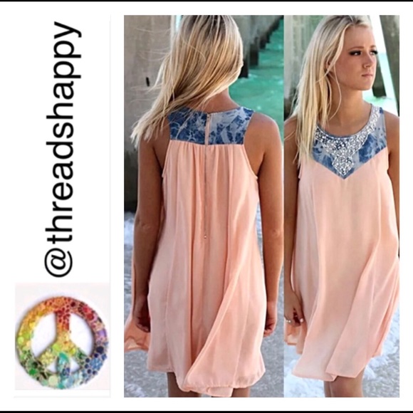 Dresses & Skirts - Lightweight Pink & Faux Jean w Rhinestones Dress